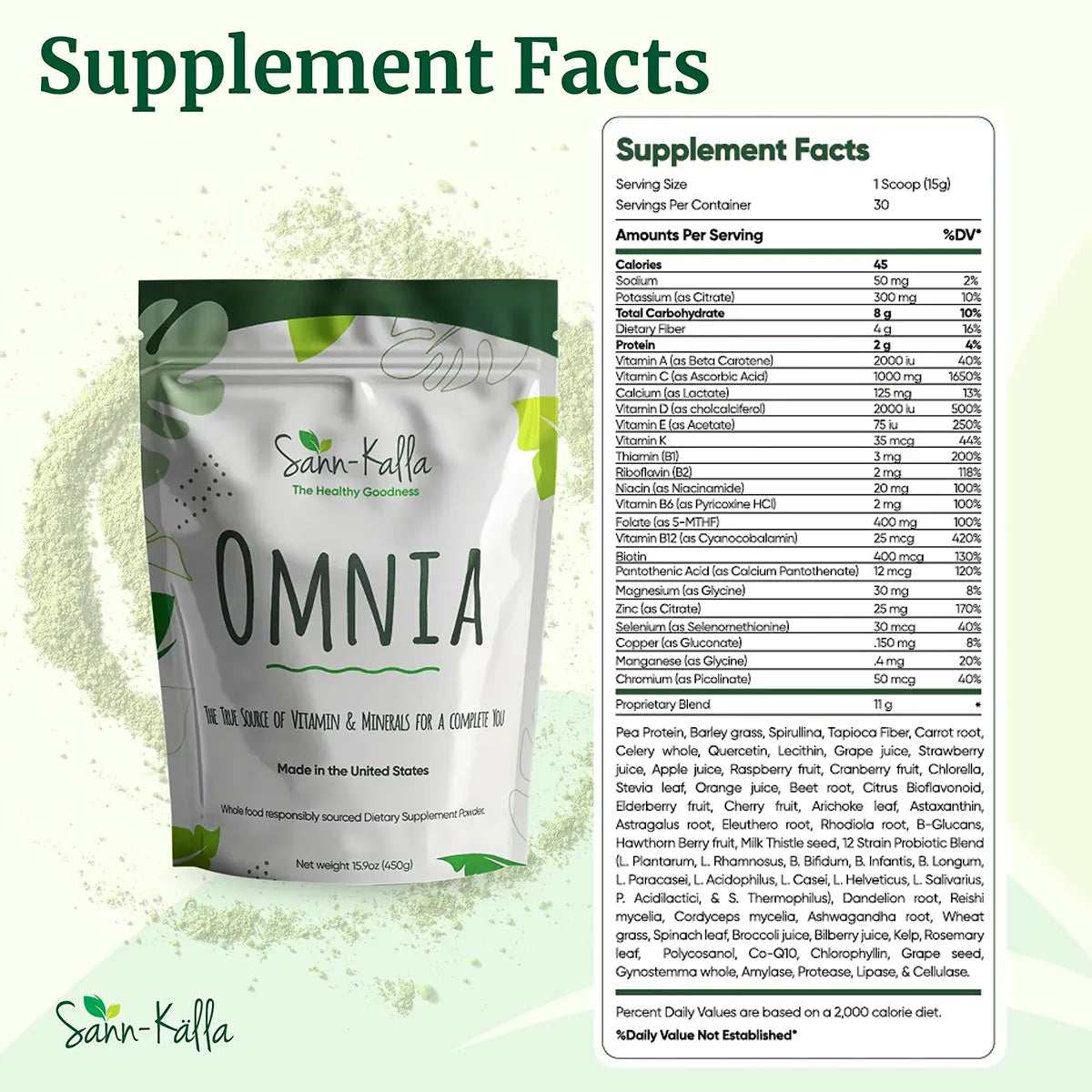 Omnia  Greens Natural Superfood Drink Mix Family Starter Kit Bundle