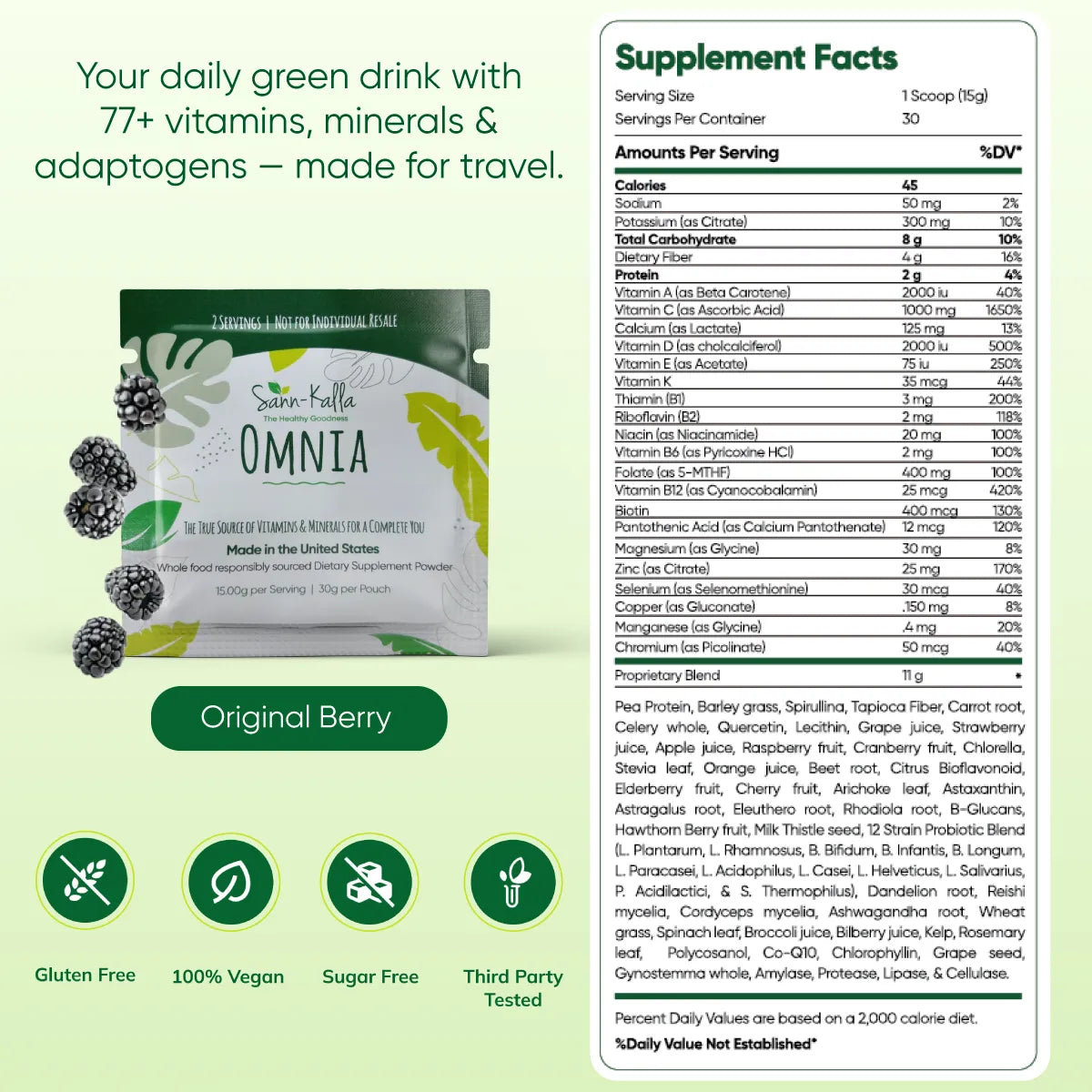 Omnia Greens  Drink Mix Superfood Sample Packs